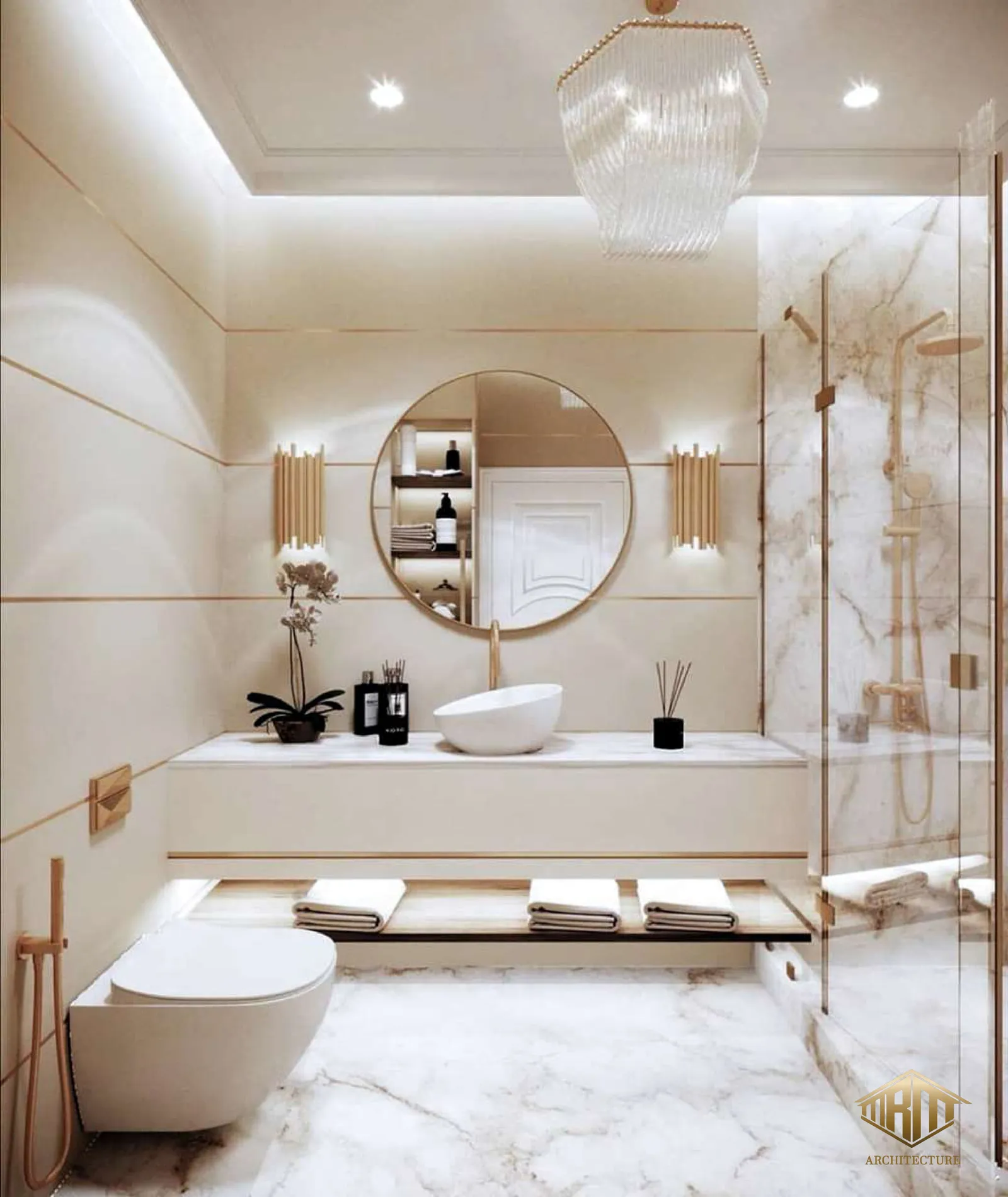 Conception d'intérieur Agadir - Salle de bain de luxe avec marbre et or