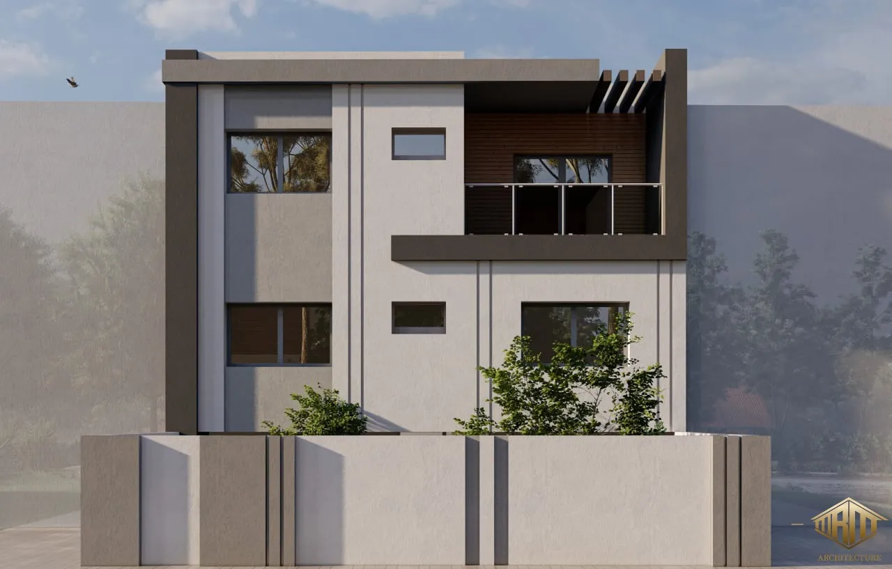 Villa Khouribga - Vue arrière avec pergola bois et espaces extérieurs