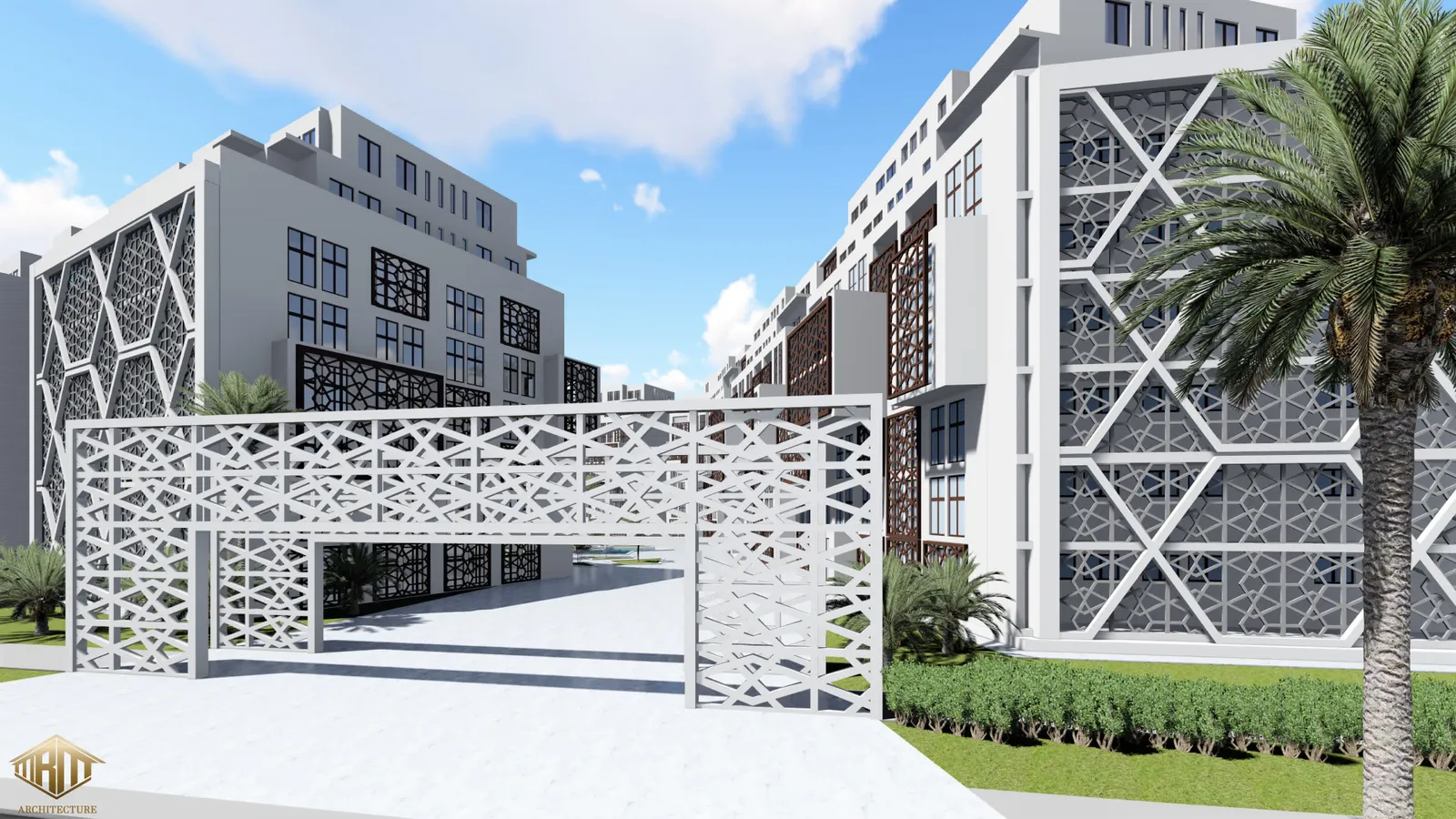 Entrée architecturale avec portails géométriques - Projet Tamaris par MRM Architecture